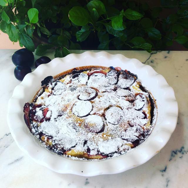 Clafoutis cooked, powdered sugar, all, good